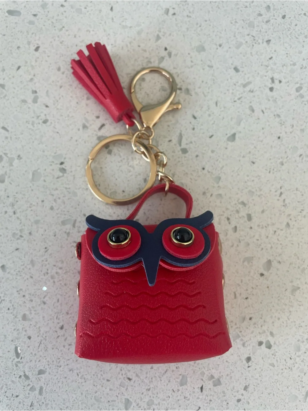 Red Owl Bag Keychain with Navy Accents